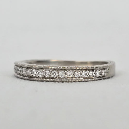 Authentic Scott Kay 14K White Gold Pave Diamond Wedding Band with Side-Engraved Detailing