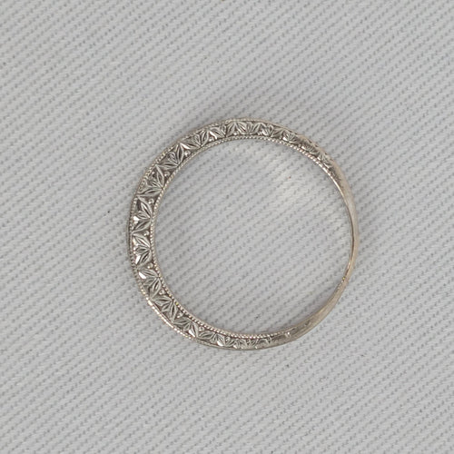 Authentic Scott Kay 14K White Gold Pave Diamond Wedding Band with Side-Engraved Detailing