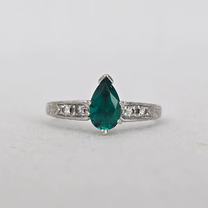 Scott Kay 14K White Gold Pear Lab-Grown Emerald & Diamond Vintage-Style Ring