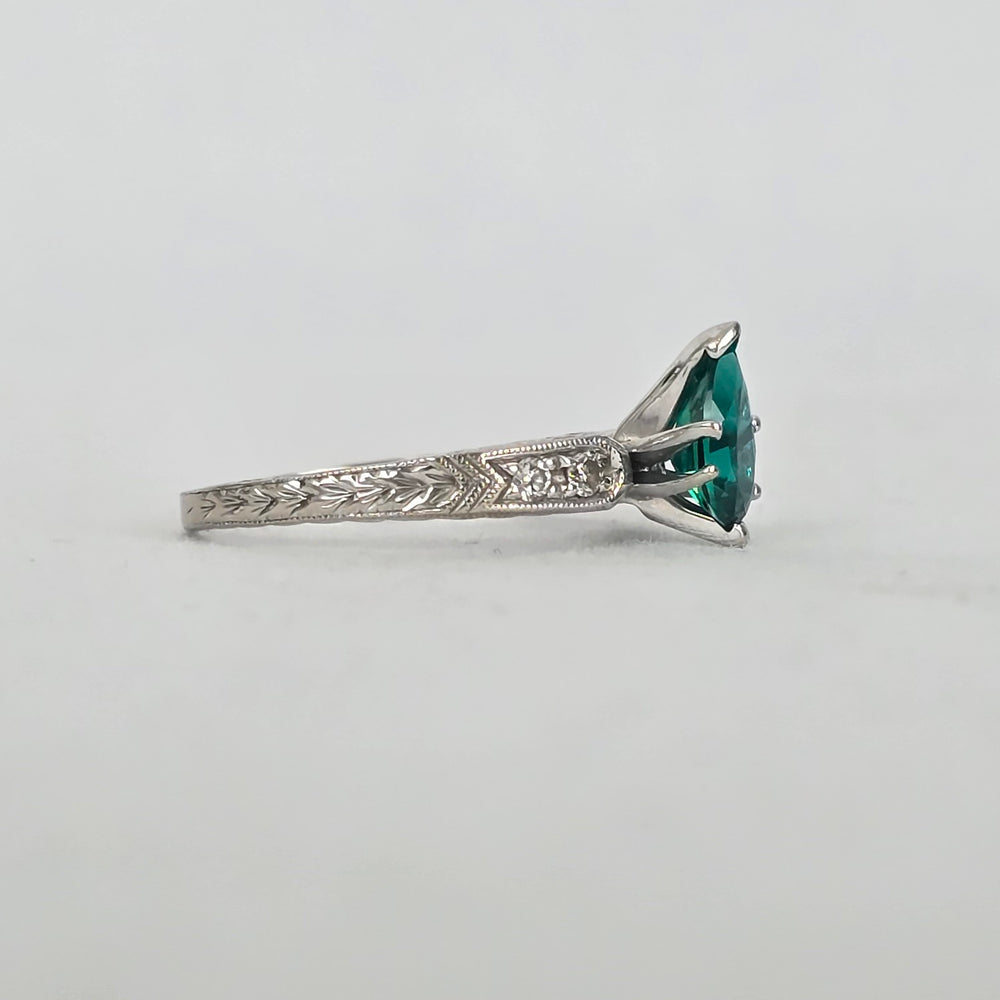 Scott Kay 14K White Gold Pear Lab-Grown Emerald & Diamond Vintage-Style Ring