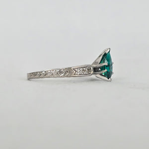 Scott Kay 14K White Gold Pear Lab-Grown Emerald & Diamond Vintage-Style Ring