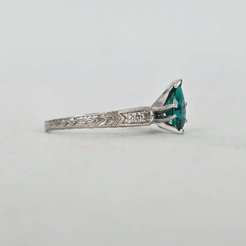 Scott Kay 14K White Gold Pear Lab-Grown Emerald & Diamond Vintage-Style Ring