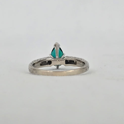 Scott Kay 14K White Gold Pear Lab-Grown Emerald & Diamond Vintage-Style Ring