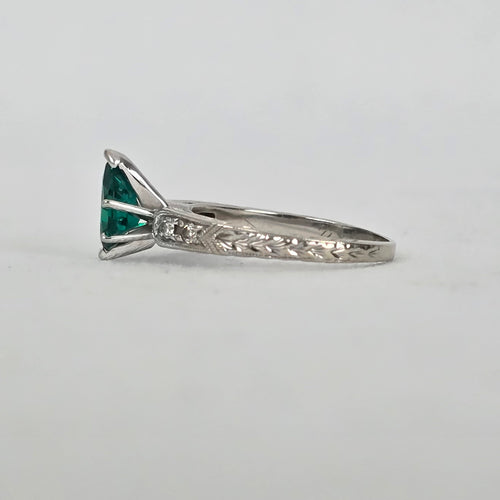 Scott Kay 14K White Gold Pear Lab-Grown Emerald & Diamond Vintage-Style Ring