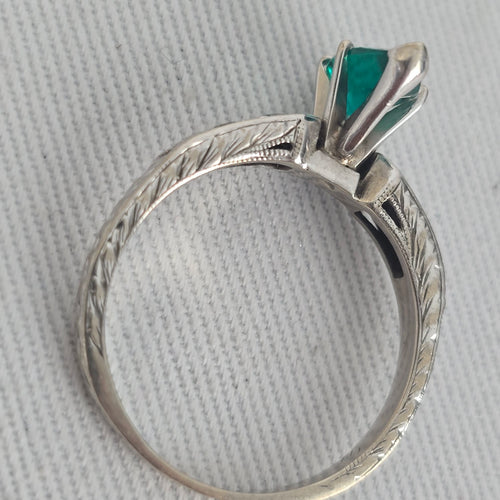 Scott Kay 14K White Gold Pear Lab-Grown Emerald & Diamond Vintage-Style Ring