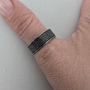 Tungsten Carbide Black Grey Honeycomb Band Ring