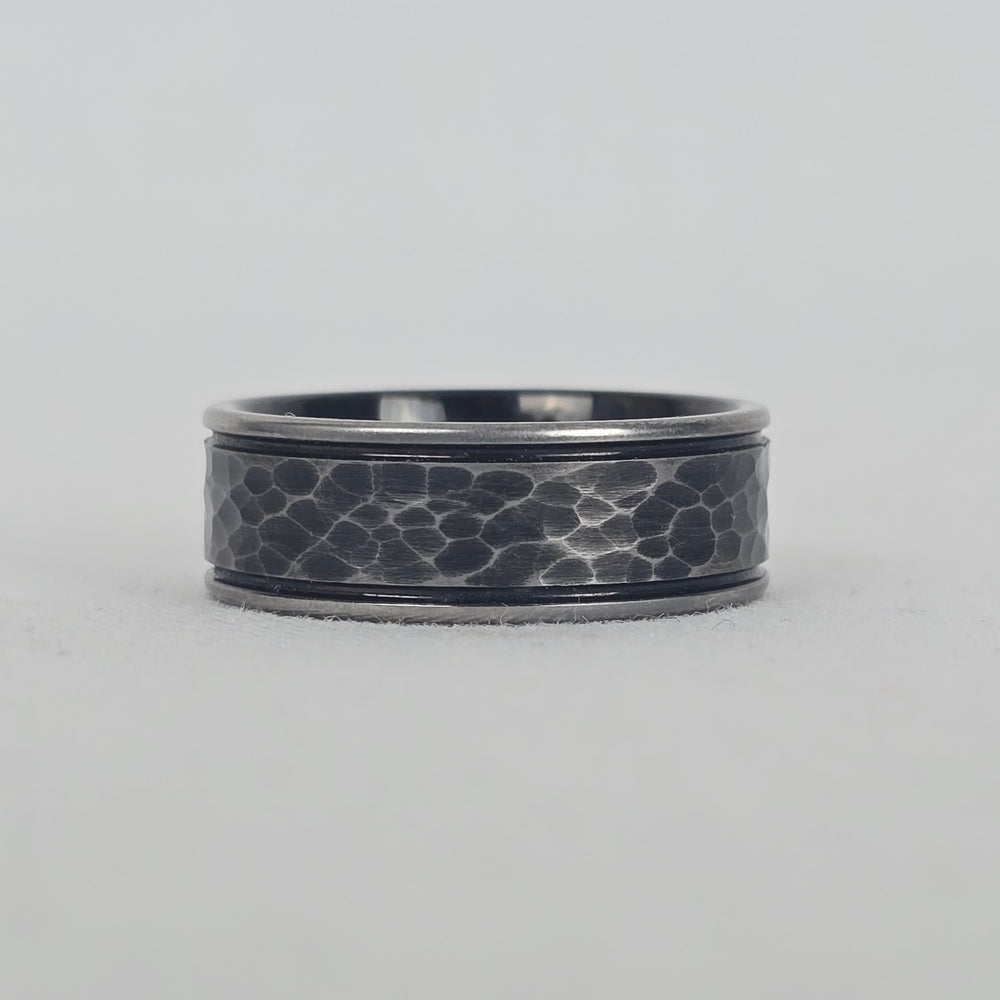 Tungsten Carbide Black Grey Honeycomb Band Ring