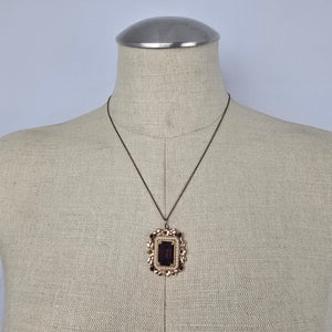 ECO Vintage Gold Tone Purple Stone Faux Pearl Floral Pendant Necklace