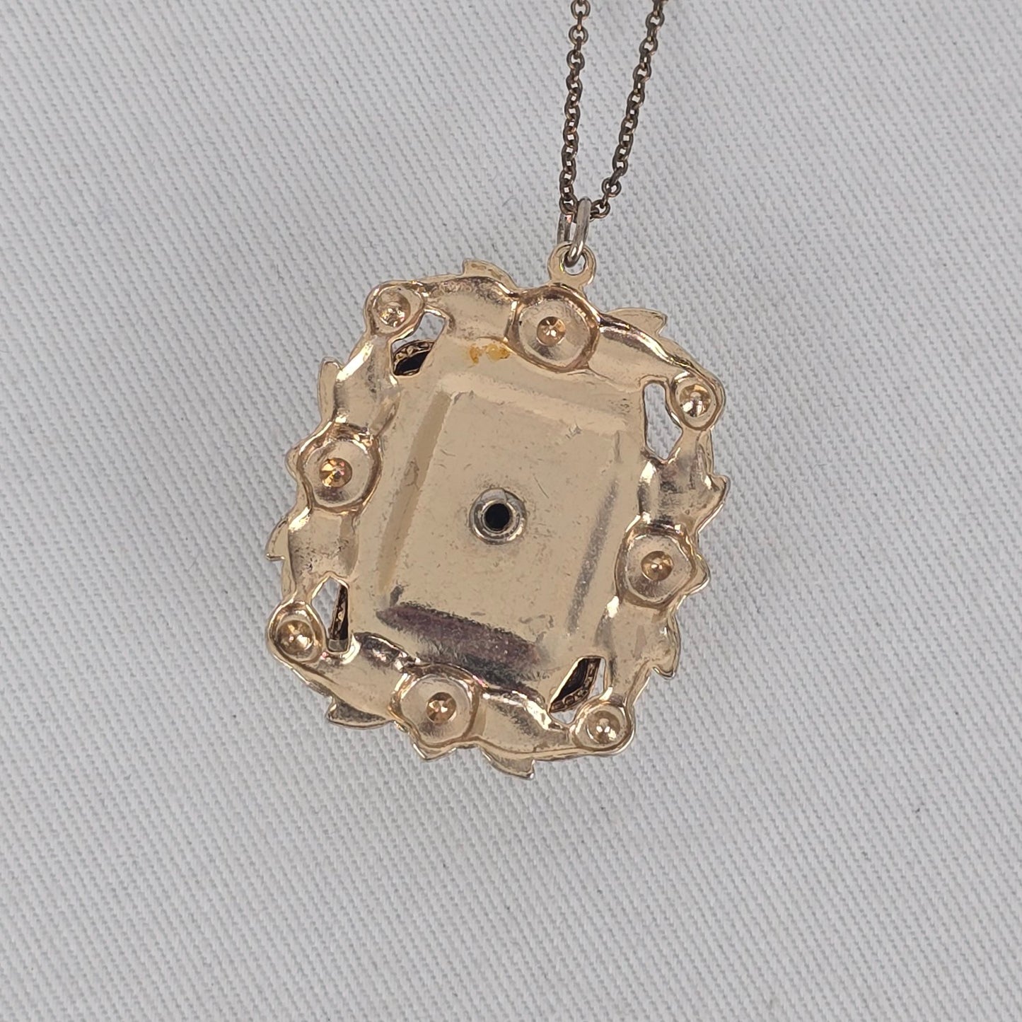 ECO Vintage Gold Tone Purple Stone Faux Pearl Floral Pendant Necklace