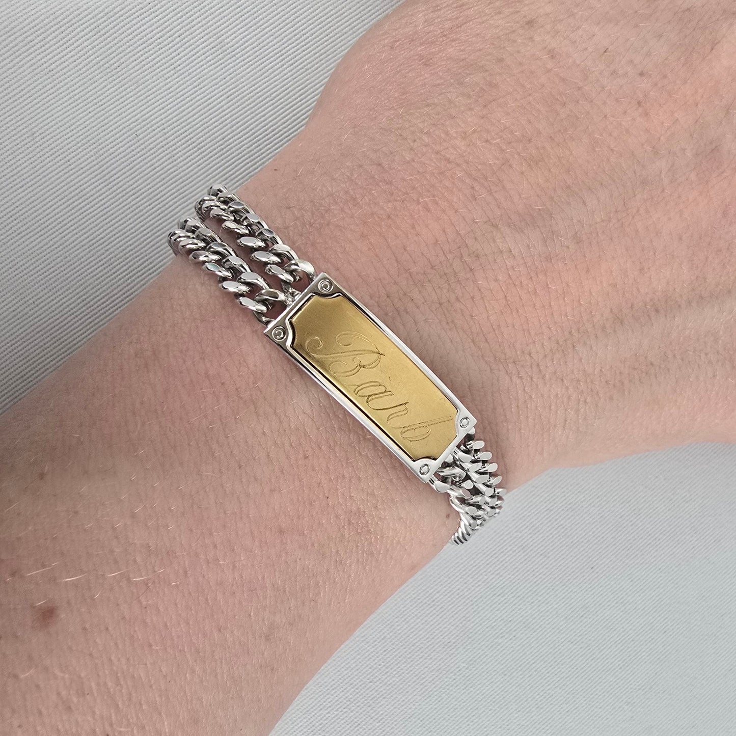 Vintage Speidel Barb ID Bracelet Two Tone Silver Gold Chain