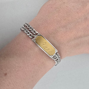 Vintage Speidel Barb ID Bracelet Two Tone Silver Gold Chain