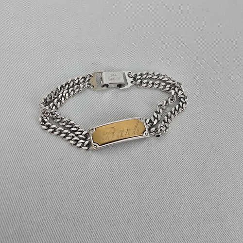 Vintage Speidel Barb ID Bracelet Two Tone Silver Gold Chain