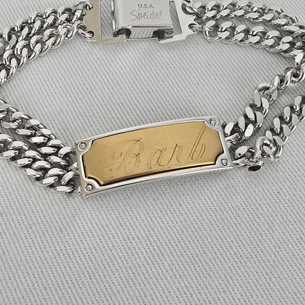 Vintage Speidel Barb ID Bracelet Two Tone Silver Gold Chain