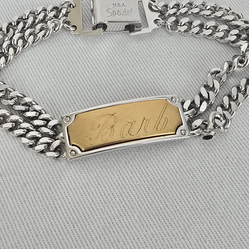Vintage Speidel Barb ID Bracelet Two Tone Silver Gold Chain