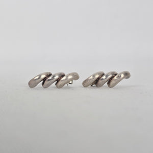 Sterling Silver 925 Swirl Wave Stud Earrings Brushed Textured Design