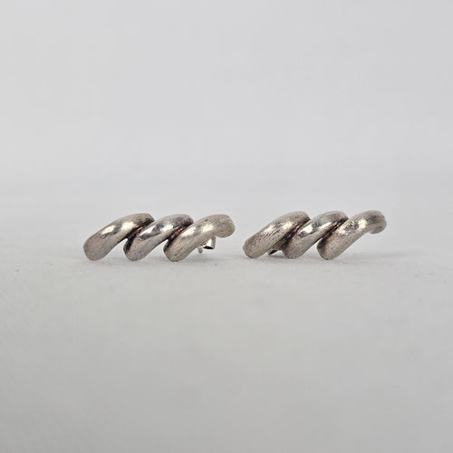 Sterling Silver 925 Swirl Wave Stud Earrings Brushed Textured Design