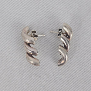 Sterling Silver 925 Swirl Wave Stud Earrings Brushed Textured Design