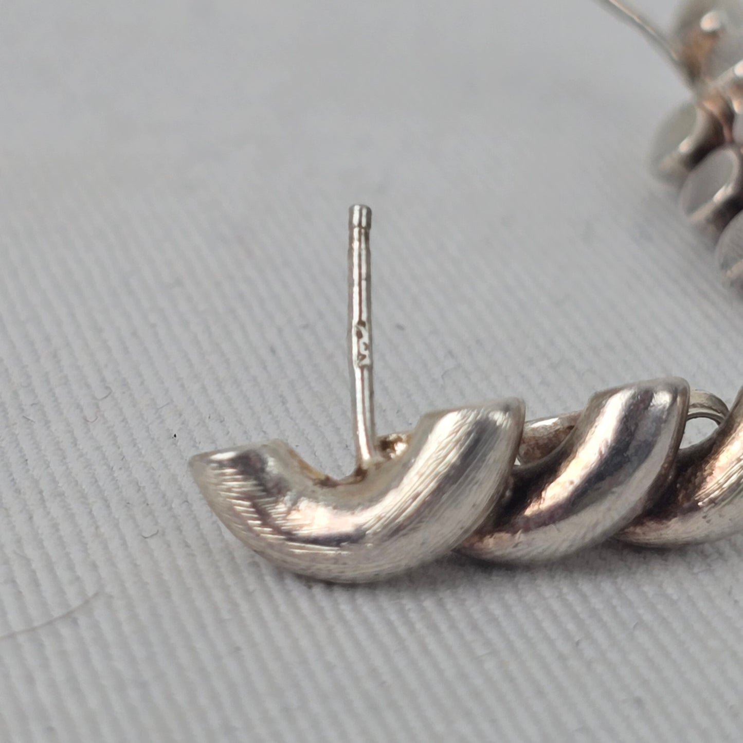 Sterling Silver 925 Swirl Wave Stud Earrings Brushed Textured Design