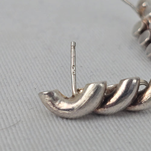 Sterling Silver 925 Swirl Wave Stud Earrings Brushed Textured Design