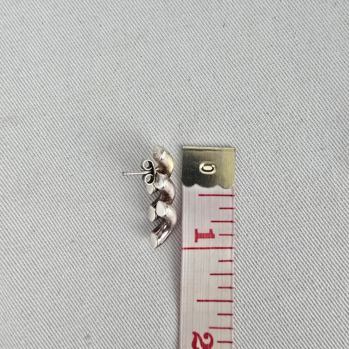 Sterling Silver 925 Swirl Wave Stud Earrings Brushed Textured Design