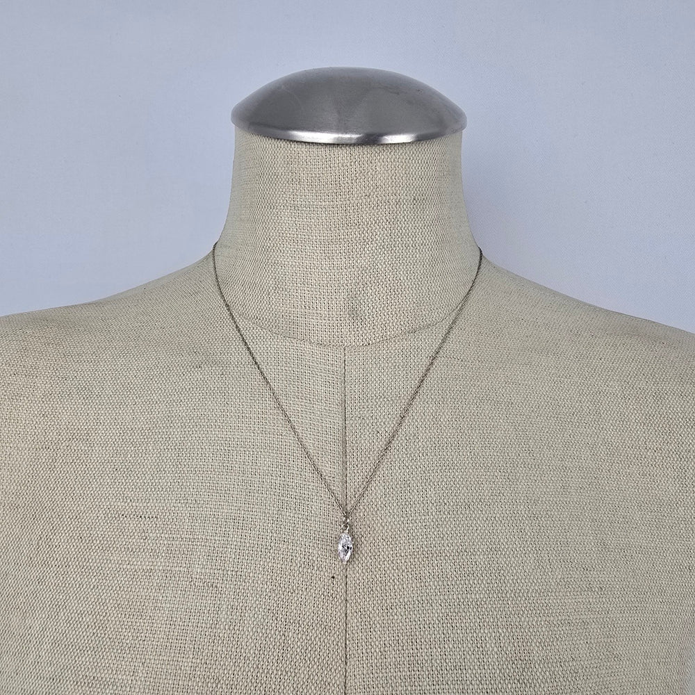 Sterling Silver 925 Marquise CZ Crystal Pendant Necklace Dainty Silver Chain