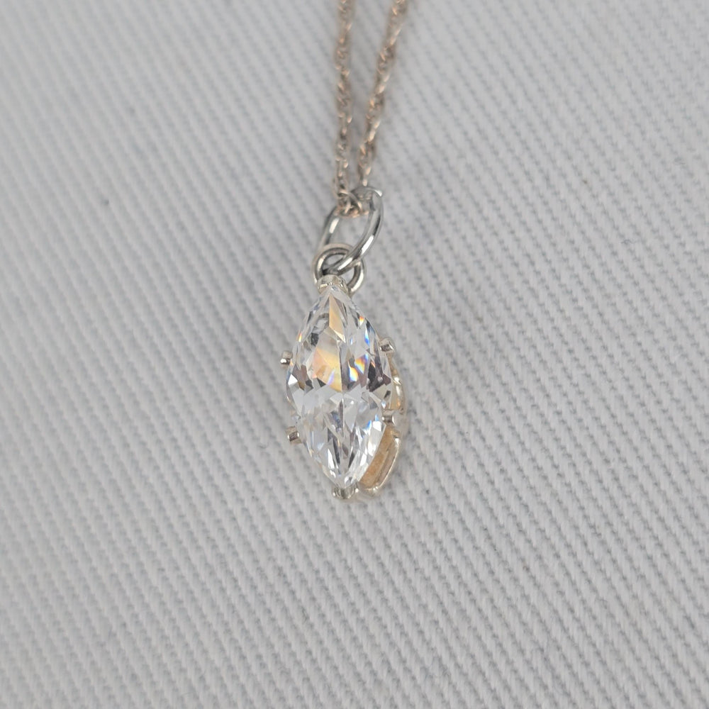 Sterling Silver 925 Marquise CZ Crystal Pendant Necklace Dainty Silver Chain