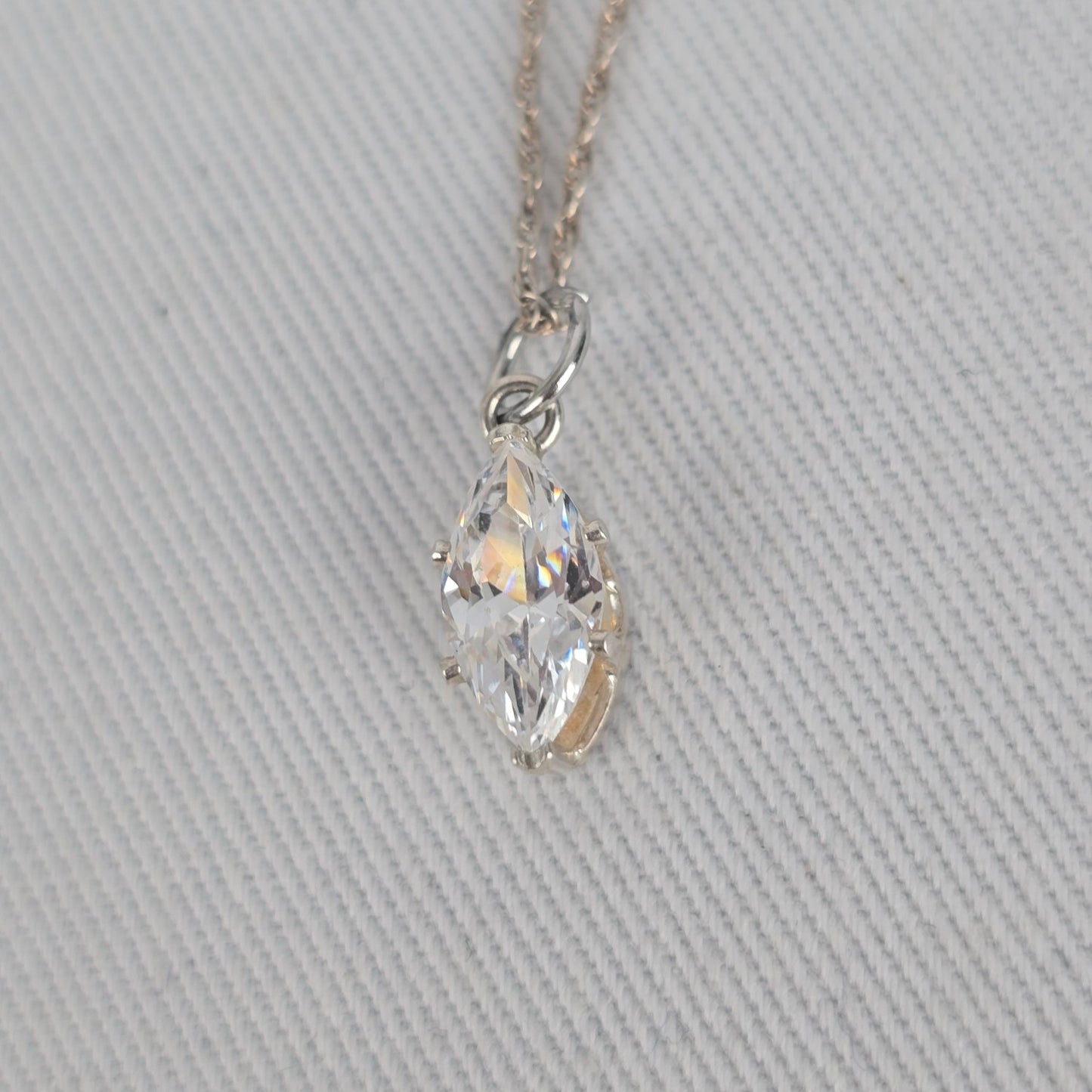Sterling Silver 925 Marquise CZ Crystal Pendant Necklace Dainty Silver Chain
