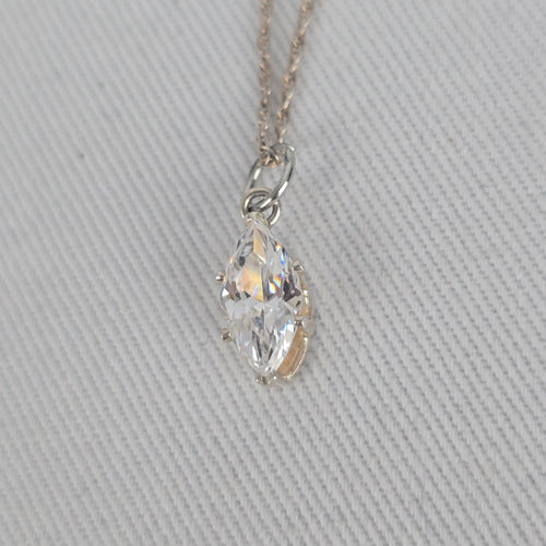 Sterling Silver 925 Marquise CZ Crystal Pendant Necklace Dainty Silver Chain