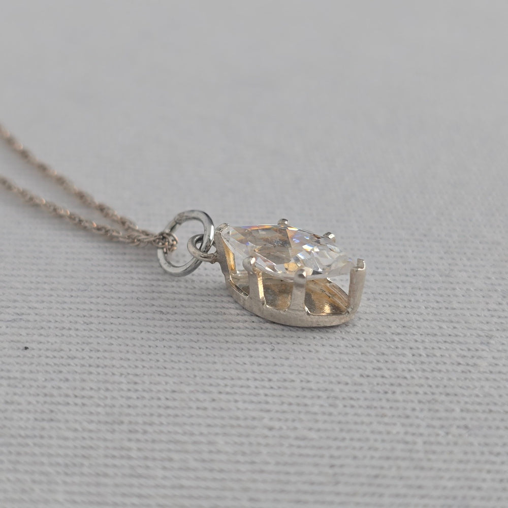 Sterling Silver 925 Marquise CZ Crystal Pendant Necklace Dainty Silver Chain