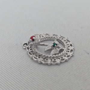 Date to Remember Sterling Silver Rose Bracelet Charm Red Green Accent Stones