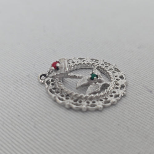 Date to Remember Sterling Silver Rose Bracelet Charm Red Green Accent Stones