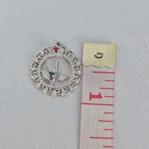 Date to Remember Sterling Silver Rose Bracelet Charm Red Green Accent Stones