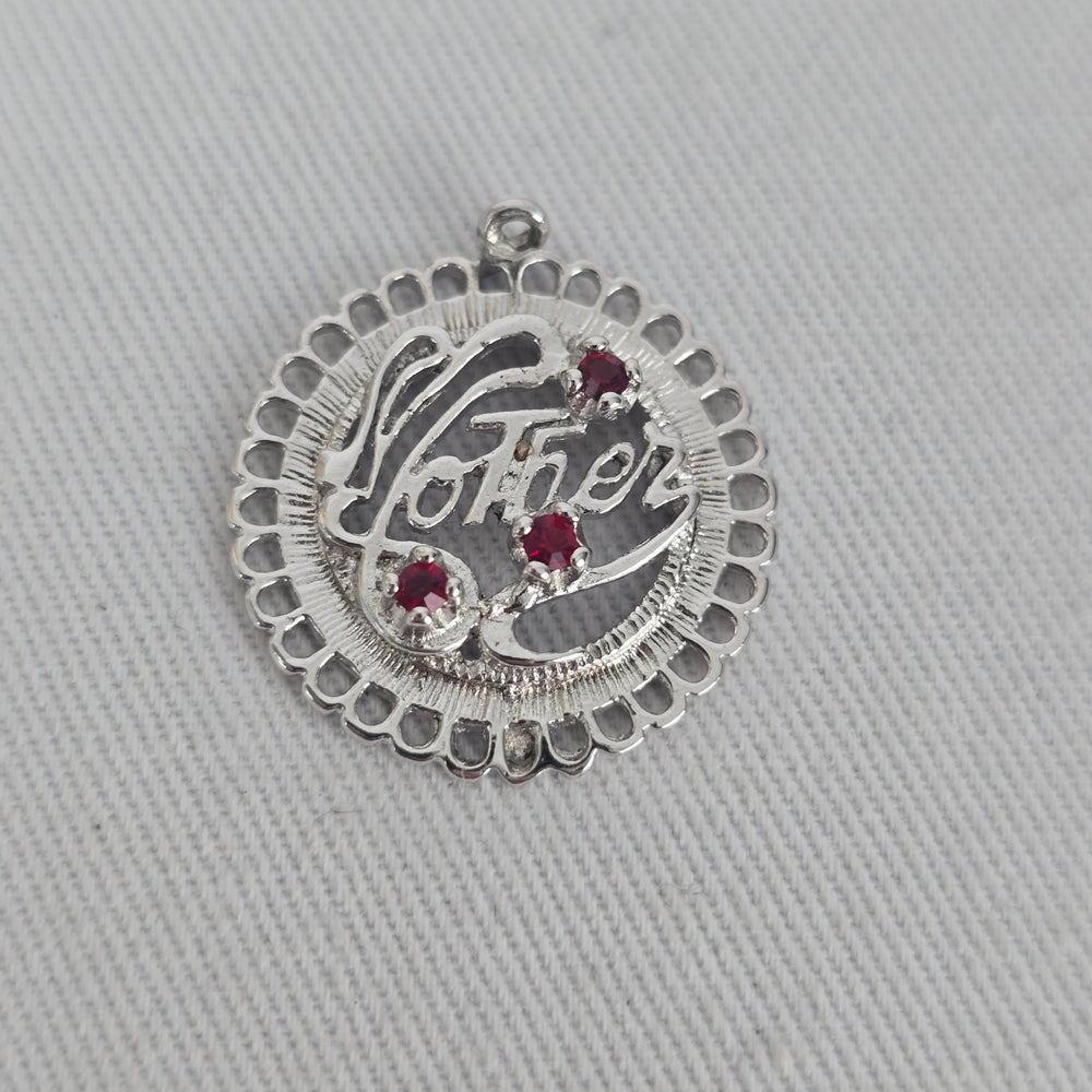 Sterling Silver Mother Bracelet Charm Red Accent Gem Stones