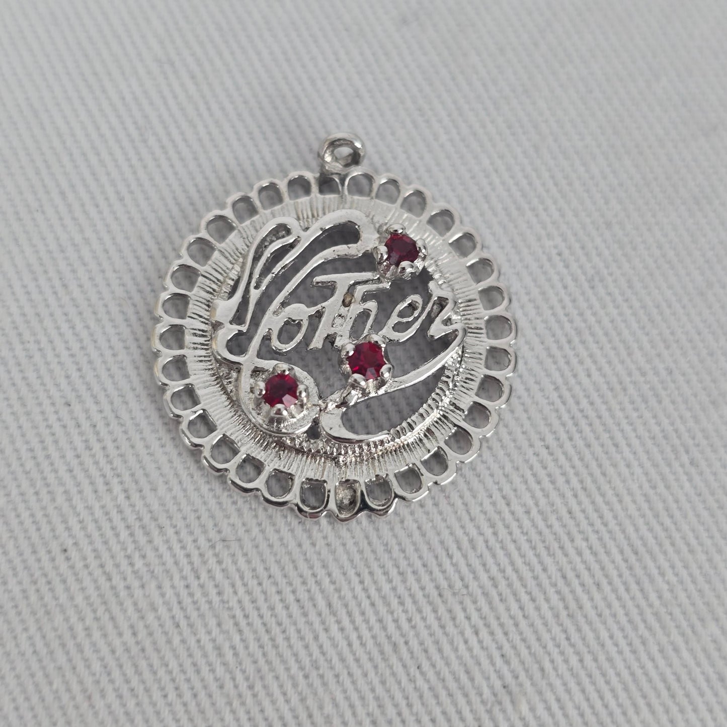 Sterling Silver Mother Bracelet Charm Red Accent Gem Stones