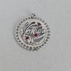 Sterling Silver Mother Bracelet Charm Red Accent Gem Stones