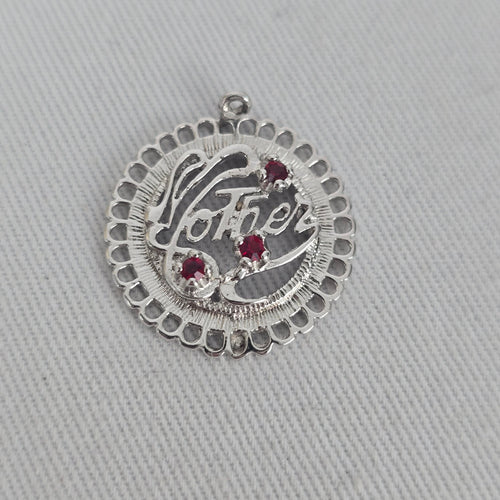 Sterling Silver Mother Bracelet Charm Red Accent Gem Stones