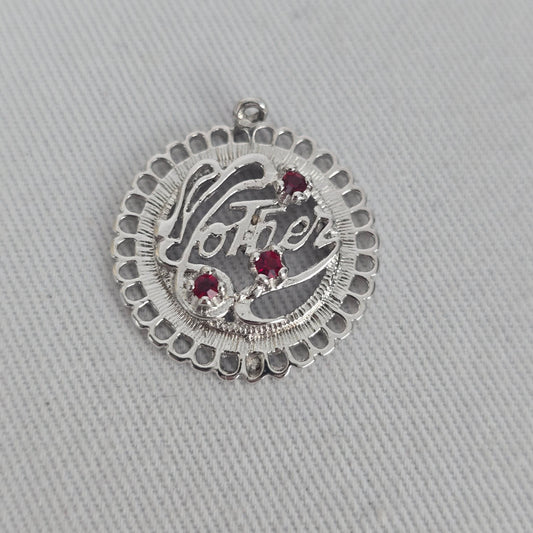 Sterling Silver Mother Bracelet Charm Red Accent Gem Stones