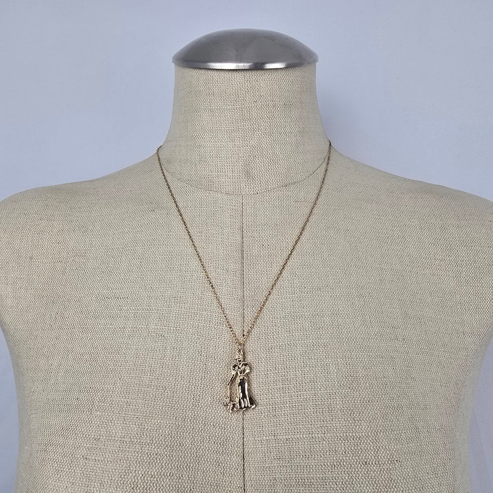 Vintage Gold Tone Woman Walking Dog Pendant Necklace