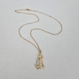 Vintage Gold Tone Woman Walking Dog Pendant Necklace
