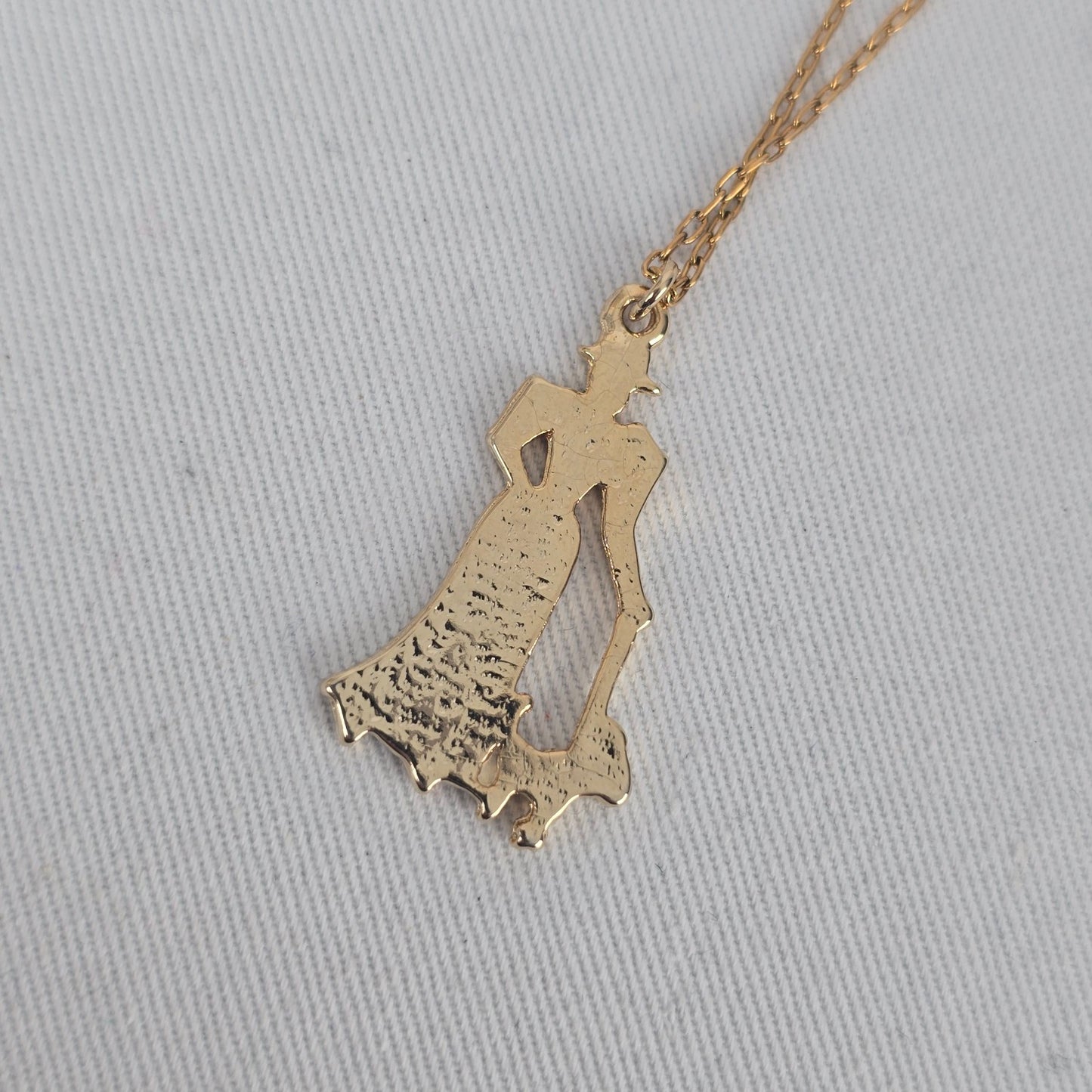 Vintage Gold Tone Woman Walking Dog Pendant Necklace