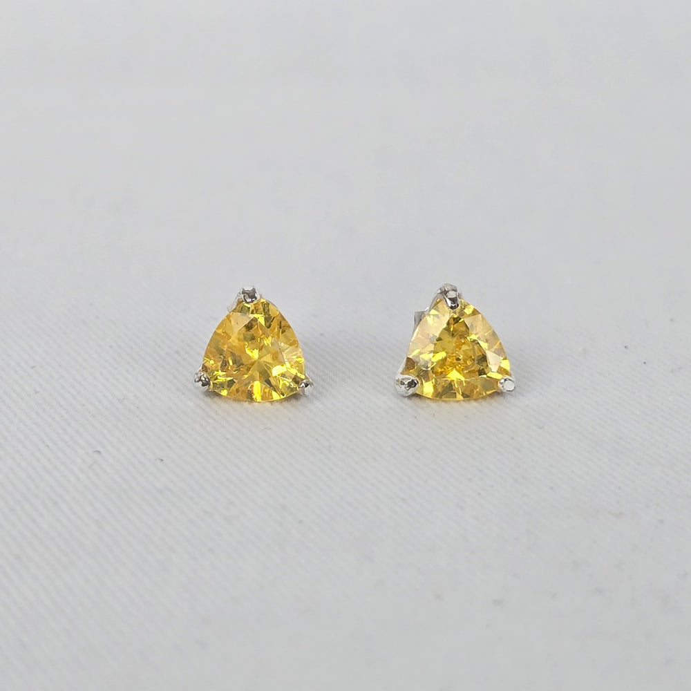 Sterling Silver 925 Yellow Triangle Cut CZ Stud Earrings