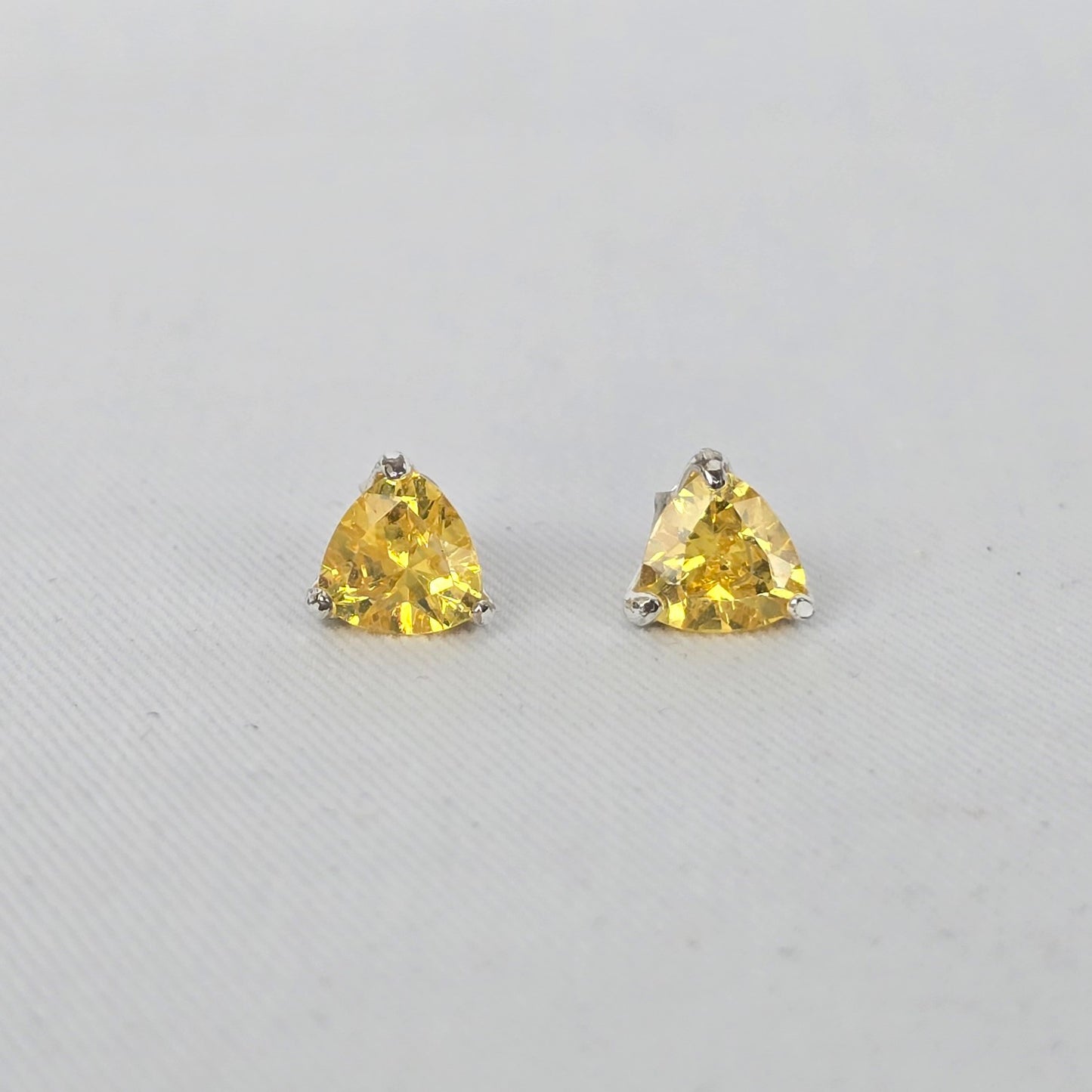 Sterling Silver 925 Yellow Triangle Cut CZ Stud Earrings