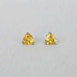 Sterling Silver 925 Yellow Triangle Cut CZ Stud Earrings