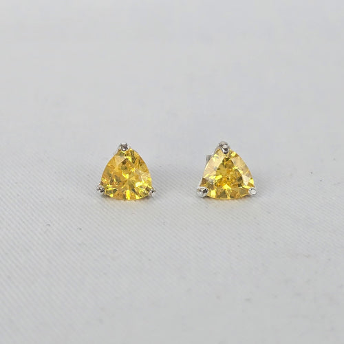 Sterling Silver 925 Yellow Triangle Cut CZ Stud Earrings