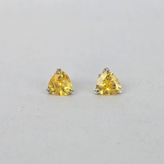 Sterling Silver 925 Yellow Triangle Cut CZ Stud Earrings