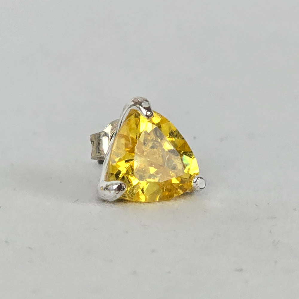 Sterling Silver 925 Yellow Triangle Cut CZ Stud Earrings