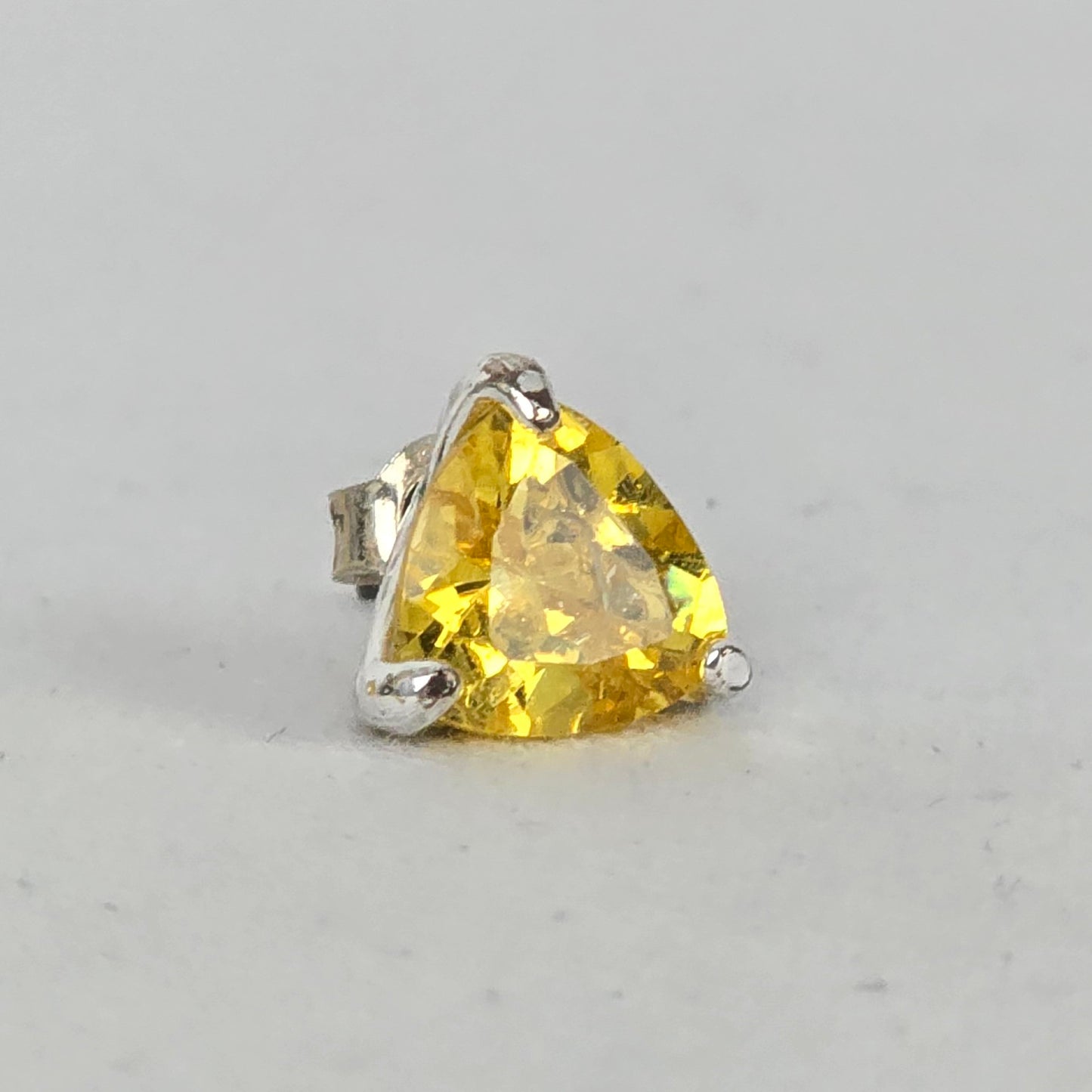 Sterling Silver 925 Yellow Triangle Cut CZ Stud Earrings