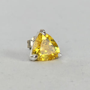 Sterling Silver 925 Yellow Triangle Cut CZ Stud Earrings