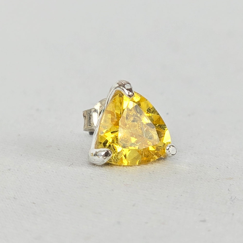 Sterling Silver 925 Yellow Triangle Cut CZ Stud Earrings