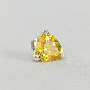 Sterling Silver 925 Yellow Triangle Cut CZ Stud Earrings